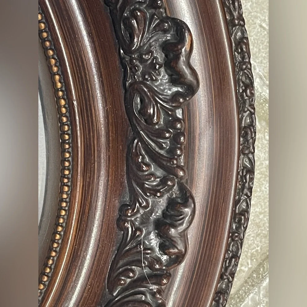 Ornate Victorian Oval Wall Mirror or Picture Frame in Dark Brown